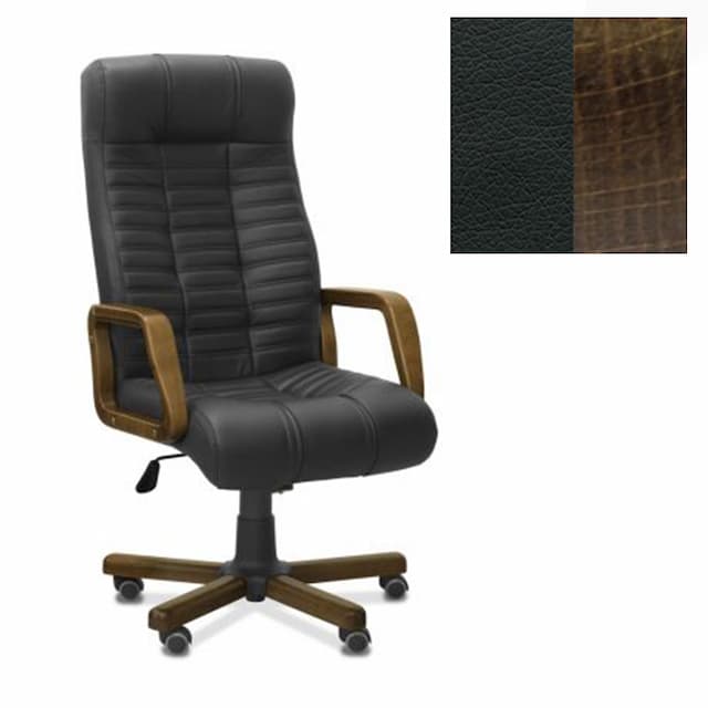Кресло Юнитекс Атлант W для руководителя экокожа премиум черная CN1114/дерево-тёмный орех аида