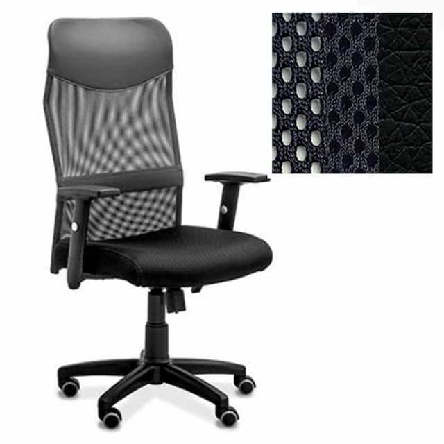 Офисное кресло руководителя Юнитекс Сити сетка/ткань TW,вставка экокожа черная